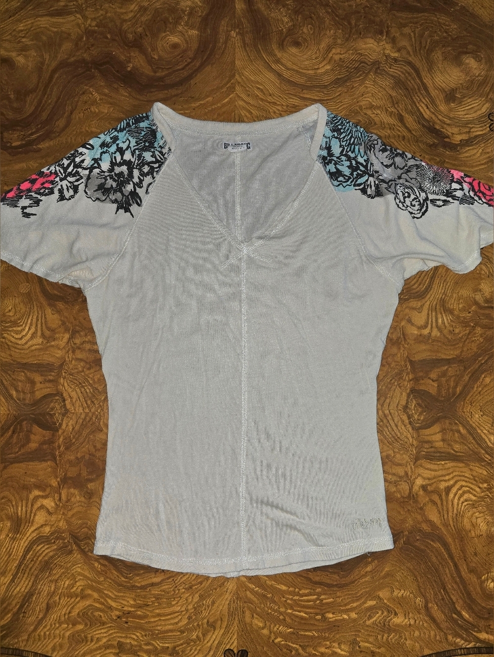 Billabong Y2K Slash Floral Shoulder V-Neck Babydoll Top Womens Size S